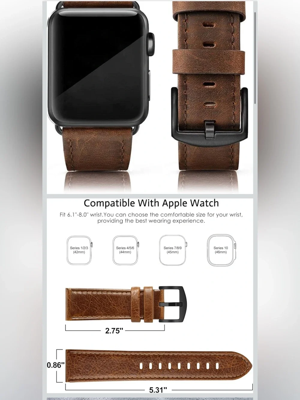 Smartwatch Band Genuine Leather Men’s - BROWN